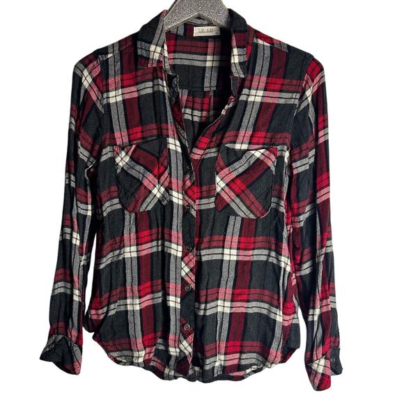 Bella Dahl Flannel Button Down Red & Gray - Picture 1 of 5